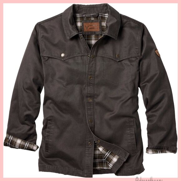 Men's Large Waxed Canvas Shirt Jacket Western Style Durable Poly-Cotton